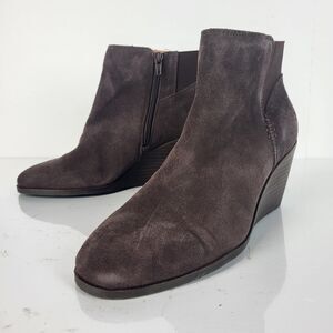 Lucky Brand Zorlina Ankle Boots Wedge Heel Zip Up chocolate Suede